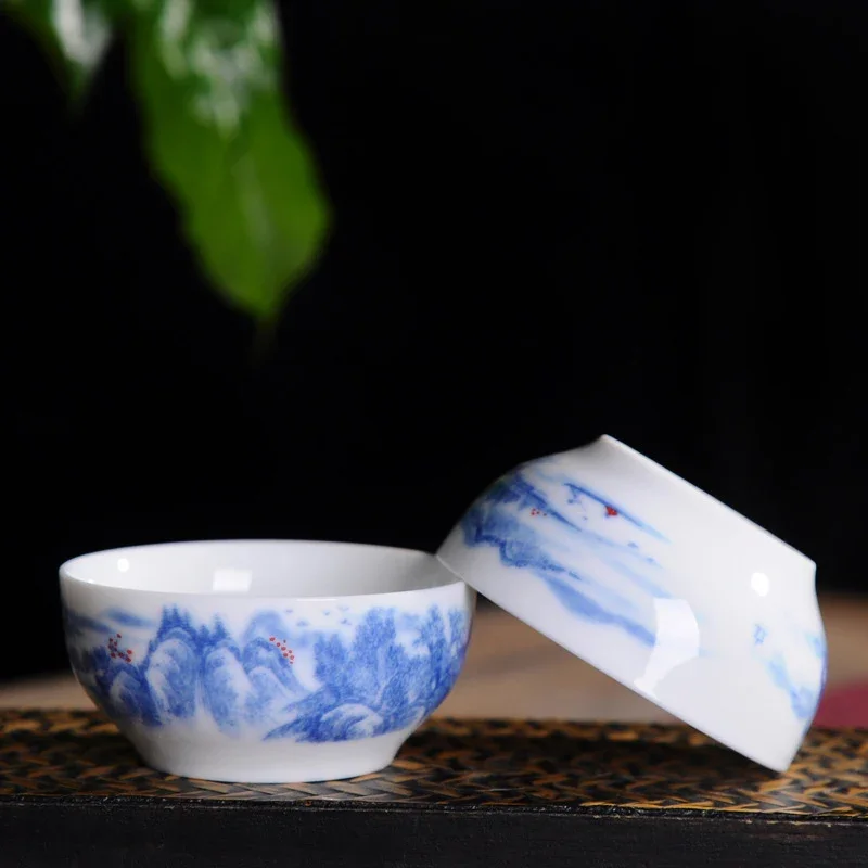 4pcs High white blue and white cup, glazed ceramics tea cups Kung Fu Teacup,Chinese style teacups,Tea accessories Puer cup set