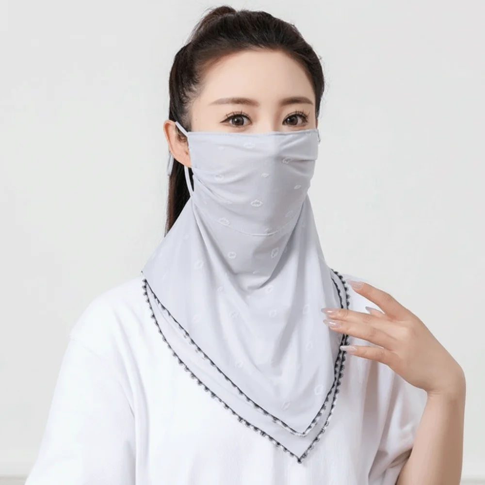 

Simple Elastic Ice Silk Mask Lace Face Shield Triangular Scarf Neck Wrap Cover Face Scarves Sunscreen Veil Summer