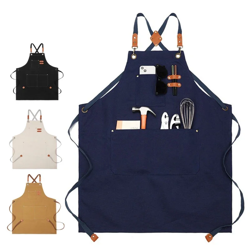 Oil-proof Lightweight Canvas Apron for Men And Women Chef's Kitchen Grill Restaurant Bar Shop Cafes Beauty Nails Studios Uniform