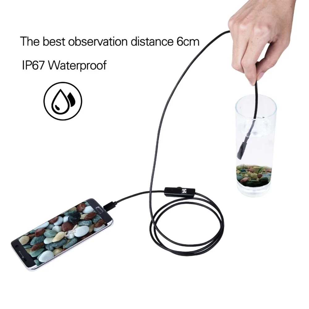 Industrial Endoscope Camera 7mm IP67 Waterproof Inspection Borescope 6LED Adjustable For Android Phones Sewer Car PC USB Type-C