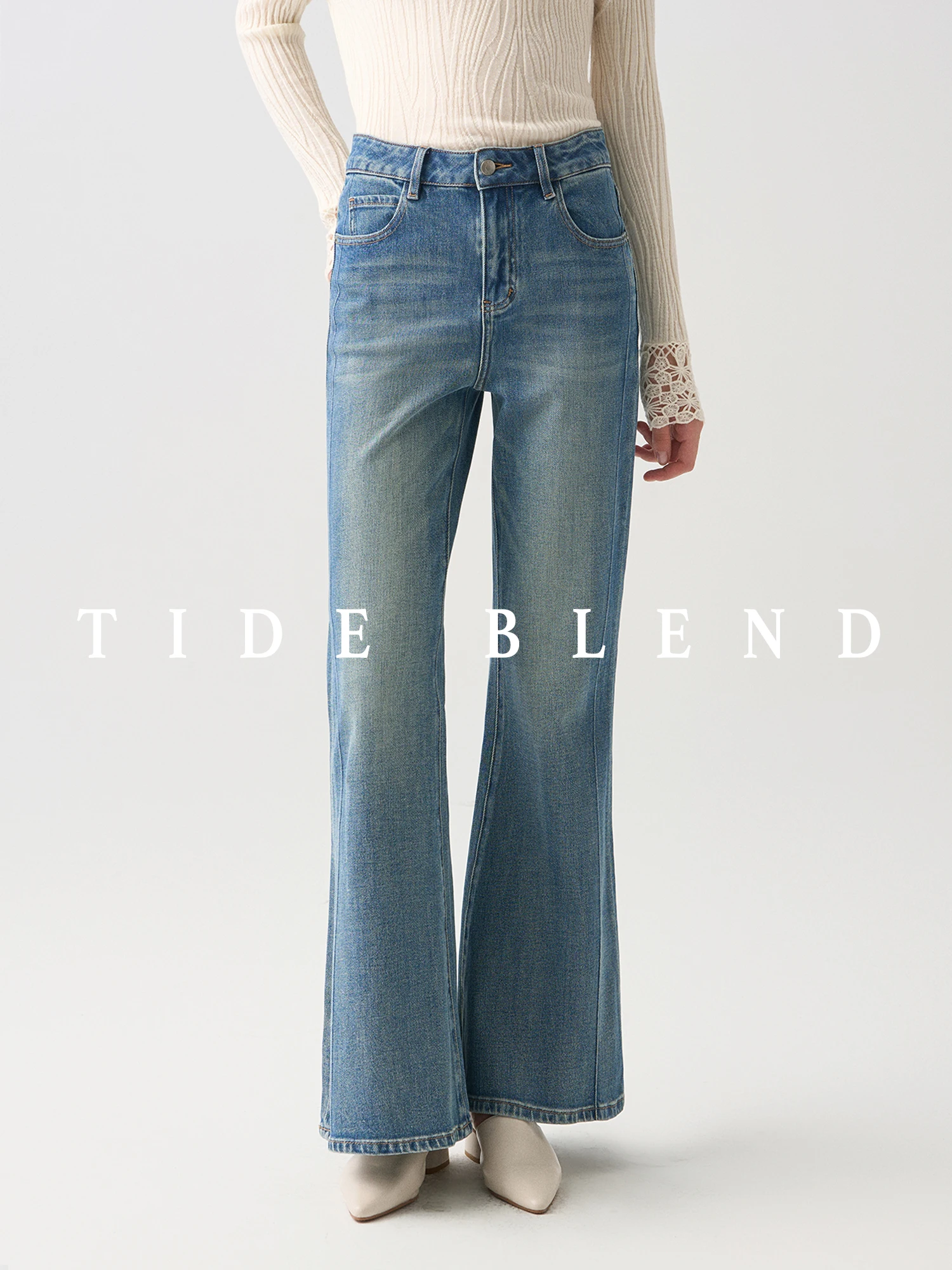 Retro High Waist Flared Jeans Women Slimming Floor-Length Pants Autumn New Arrival Ladies Fashion Cotton Stretch Denim