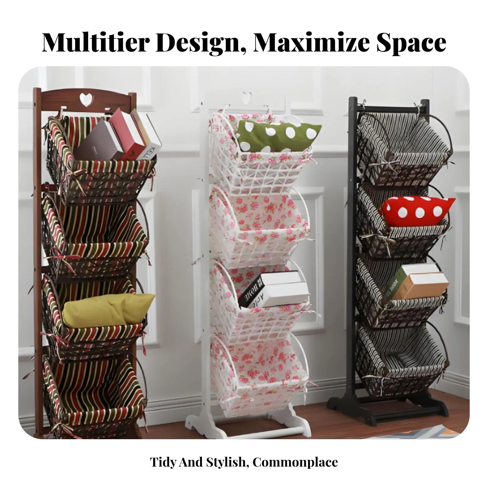 

three-tier Woven Organizer Floor-Standing periodical Rack Multitier Design Space Saving for Readers, Students
