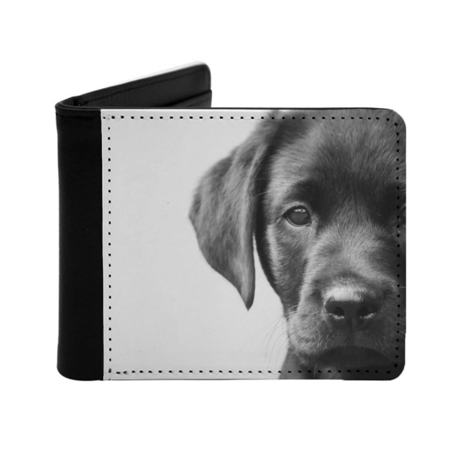 Black Labrador Pup Short Men's Wallet Multifunction Purse Male Pu Leather Wallet Black Labrador Pup Puppy Puppies Dog Dogs Fur