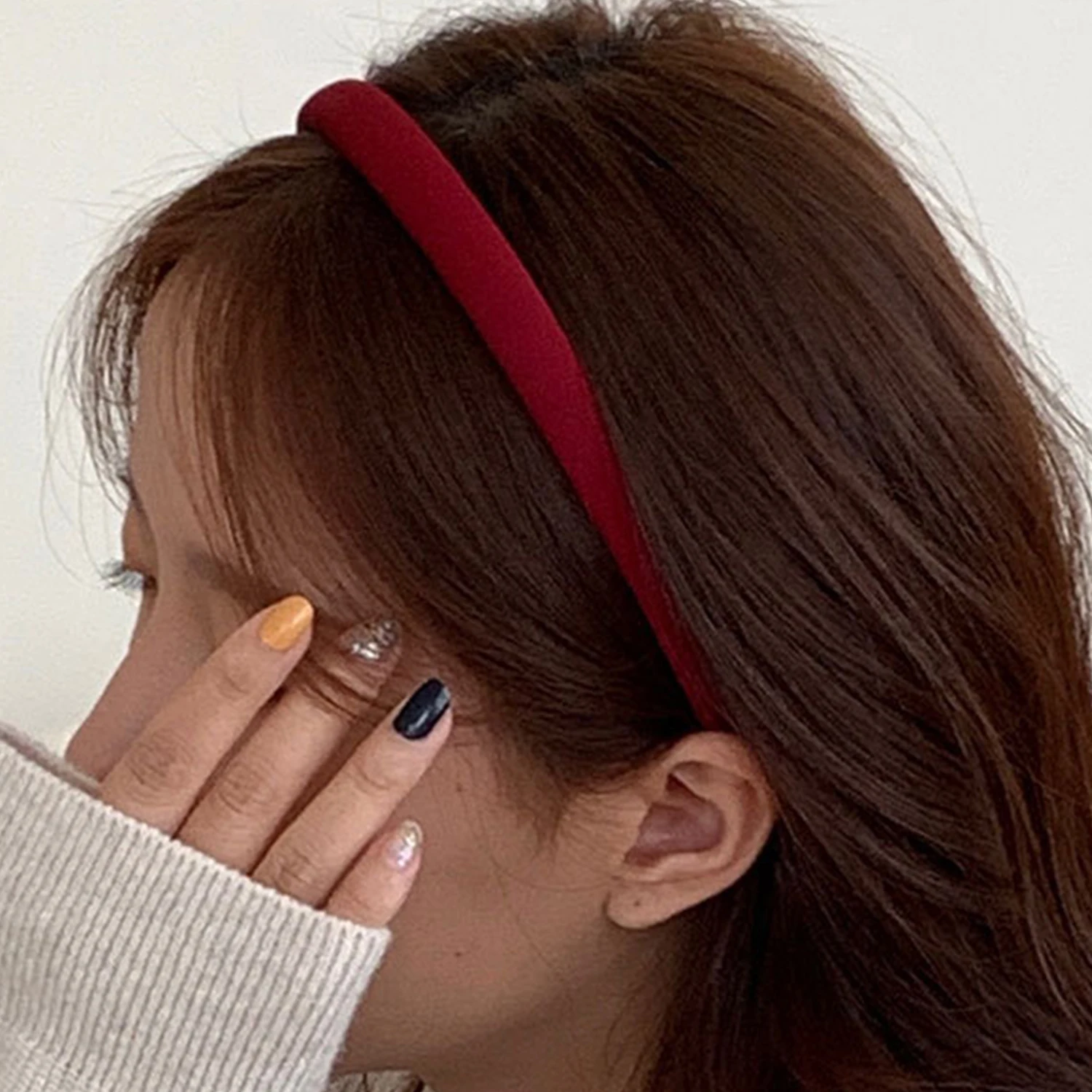 Women Simple Solid Color Velvet Hairbands Korean Thin Headbands Fashion Plain Hair Hoop Non-slip Make-up Hair Holder