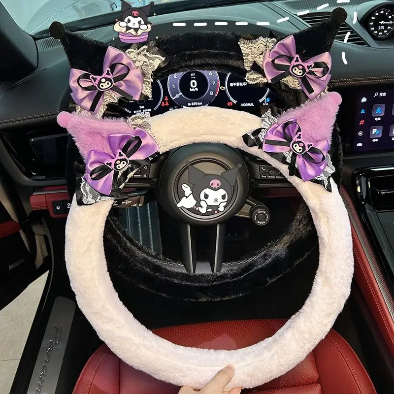 สินค้าใหม่จากซานริโอ้ เฮลโล คิตตี้ คุโรมิ ของสะสมจากภาพยนตร์และโทรทัศน์ ปลอกหุ้มพวงมาลัยรถยนต์ สำหรับฤดูหนาว น่ารัก นุ่ม