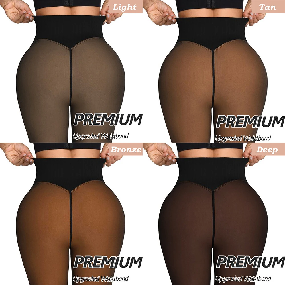Uma costura velo forrado collants feminino plus size moldar compressão barriga controle translúcido leggings falso puro meia-calça térmica
