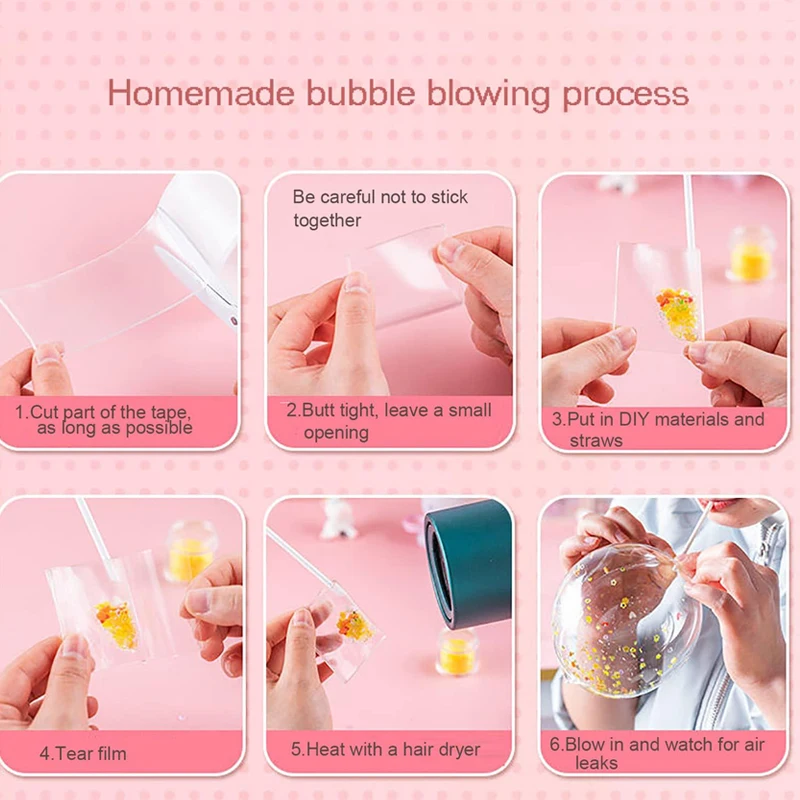 Imagem -06 - Diy Nano Bubble Tape Grupo Multipurpose Blowing Craft Crianças Pinch Toy Making Reutilizável High Sticky Glitter Adesivo Dupla Face