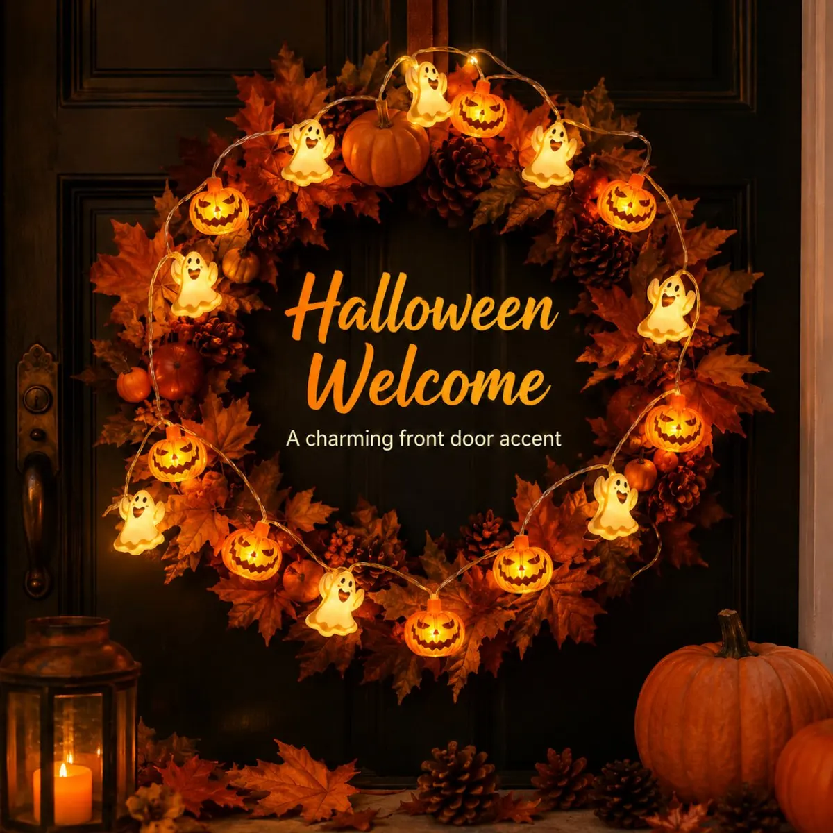 1 Stück 10/20 LED Halloween Geister- & Kürbis-Lichterkette, gemischte Formen, LED-Lichterkette für Zuhause, Terrasse, Bar, Gothic-Feiertagsparty-Dekoration – Detail 3