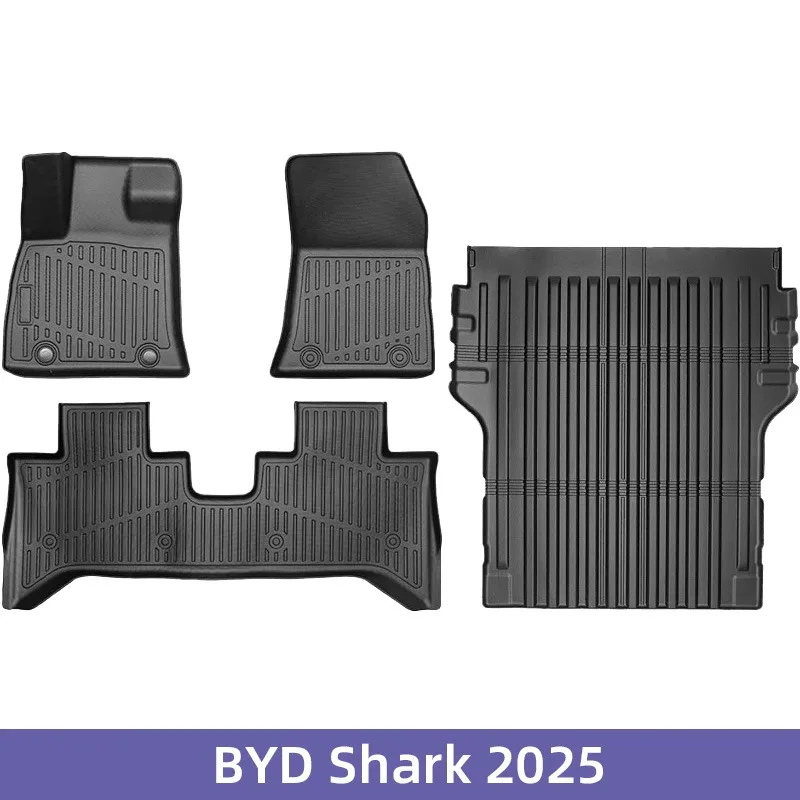 

Полный комплект ковриков для пола BYD Shark 2025 3D TPE на заказ — всепогодные противоскользящие водонепроницаемые вкладыши для передних/задних сидений и багажника