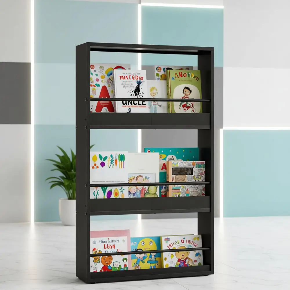 

4-Tier Kids Wall Mount Bookshelf - Hanging Playroom, Bedroom, Living Room Storage Solution