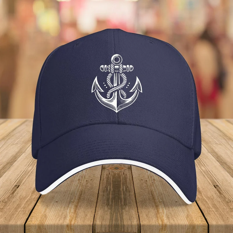 Adjustable Nautical Anchor Print Baseball Cap - Black, Lightweight Polyester, Breathable & Durable, Vintage Style for Men & Wome