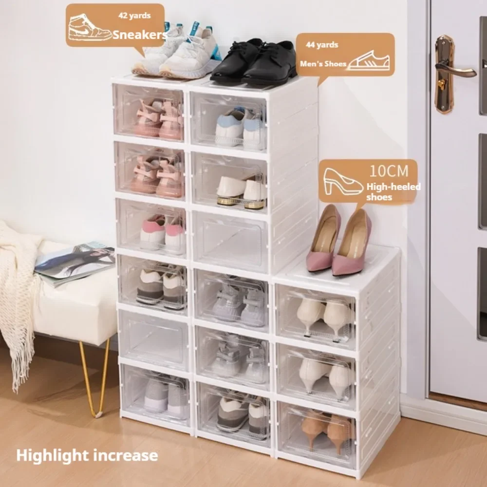 Shoe Organizer Foldable Plastic Shoe Storage Boxes Dustproof Thickened Installation-Free Stackable Transparent Organizers Rack