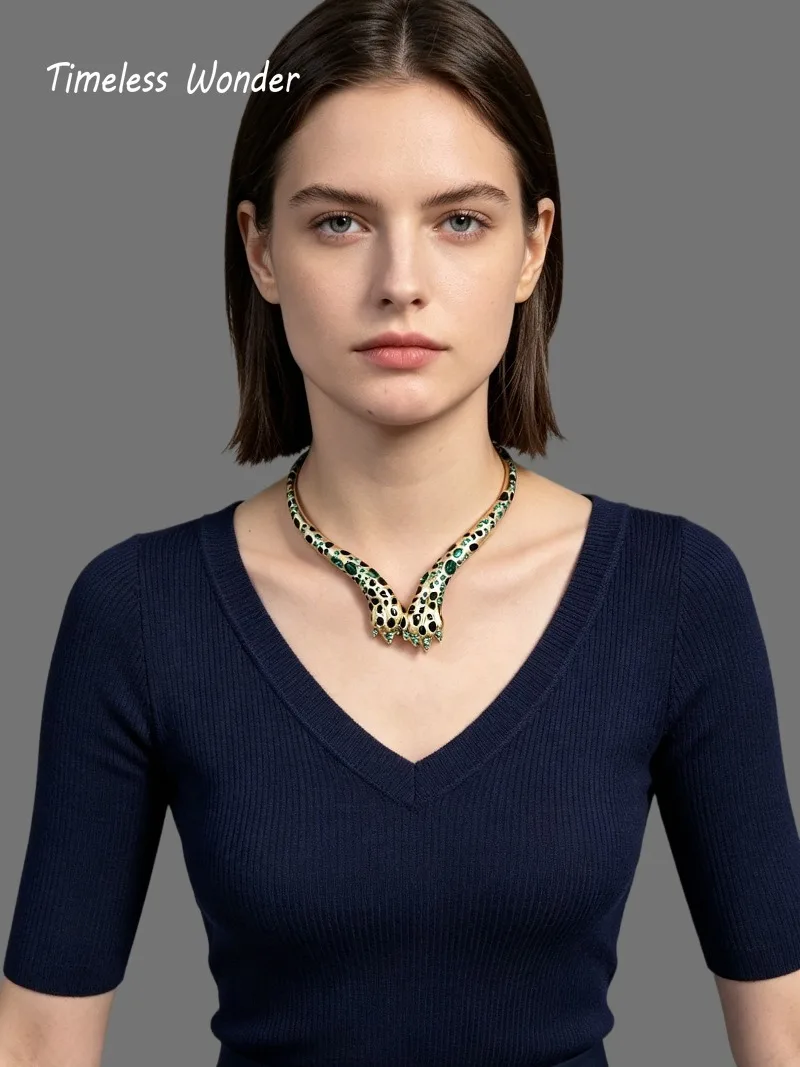 Timeless Wonder Retro Enamel Zirccon Leopard Paw Torque Necklace Women Designer Jewelry Top Rare Trendy Classy Vintage 4612