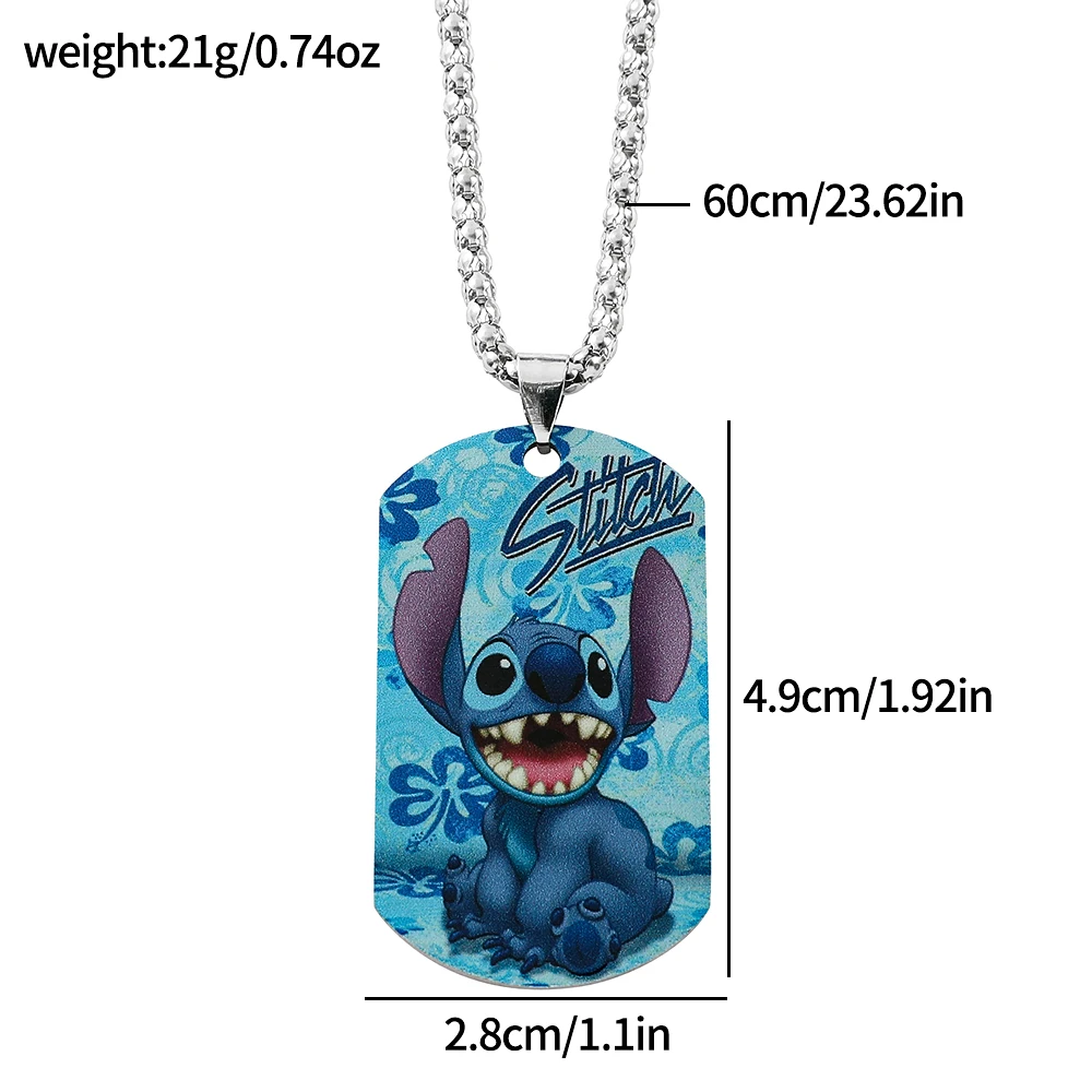 Disney Cute Cartoon Lilo & Stitch Angel Ellipse Pendant Necklace Stainless Steel Hiphop Jewelry Birthday Gift for Friends