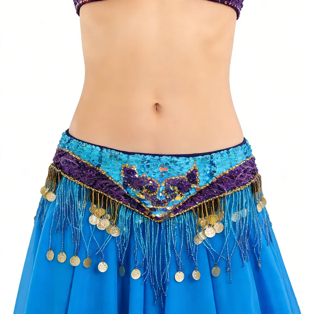 

Belly Dance Performance Accessories Belt Only for Women Handmade Sequins Sexy Hip Scarf Waist Chain Hip Belt With Coins