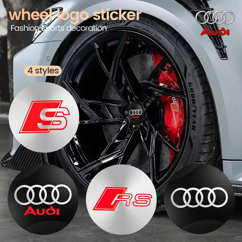 56mm Car Badge Wheel Center Cover Stickers Hub Caps Decal For Audi A1 A2 A3 A4 A5 A6 A7 A8 Q1 Q2 Q3 Q4 Q5 Q6 Q7 Q8 TT B8 RS RS3