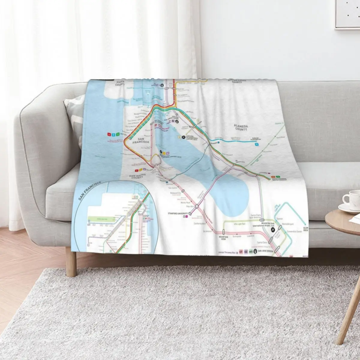 San Francisco Bay Area Transit Map Throw Blanket Softest Decoratives Luxury Designer Decorative Throw Cute Plaid Blankets