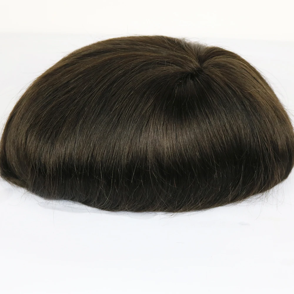 Toupee encaracolado durável do cabelo humano para homens, mono fino, base do plutônio, sistema da prótese do cabelo do homem, hairpieces, olhar natural, marrom do caramelo, #4, 20mm