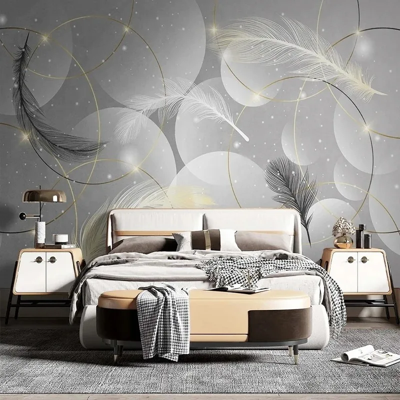 3D Nordic Feather Abstract Geometric Wall Mural Wallpaper Modern TV Sofa Background Wall Art for Living Room Bedroom Home Decor