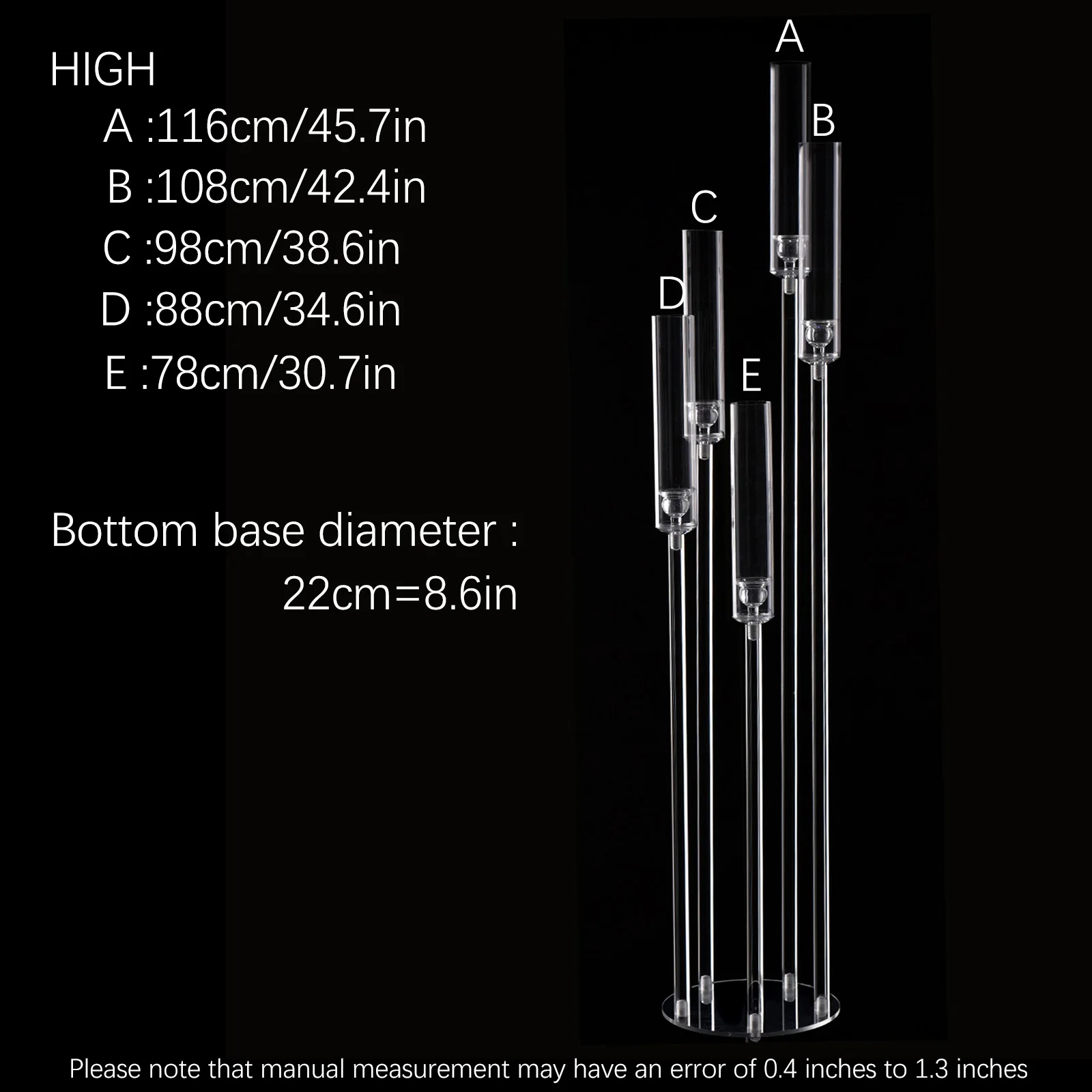 5 Arm Floor Candelabra,Acrylic Floor Candle Holder for Wedding Centerpiece Tall Clear Candle Holders for Ceremony 45.7 inches