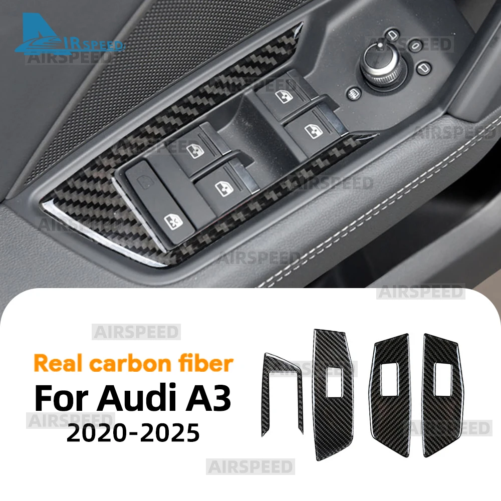 

Наклейка из настоящего мягкого карбона для Audi A3 8Y 2020-2025 (левый/правый руль), аксессуары для панели кнопок стеклоподъемников