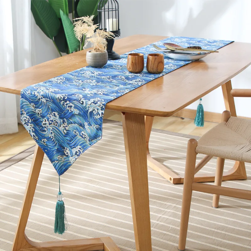 Japanese Cotton and Linen Printed Table Runner Long Tv Cabinet Cover for Living Room Cozy Anti-Wear Tablecloth for Decoration