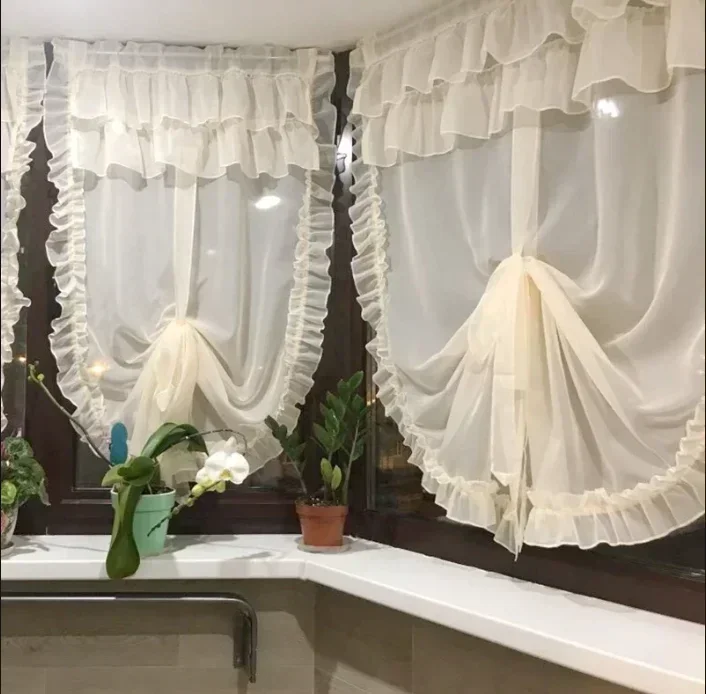Korean Flouncing Style Liftable Balloon Curtain, Living Room Bedroom Sheer Widnow Treatments, 1 Piece