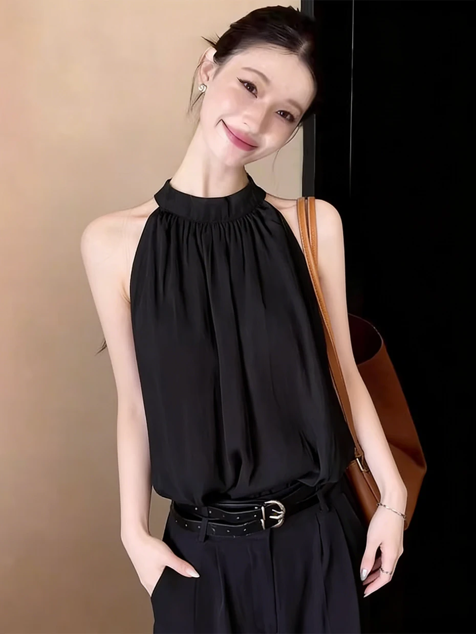 Unique Beautiful Strap Vest Women's Outerwear Summer Inner Match Design Sense Sleeveless Shoulder Snowflake Hanging Neck Top