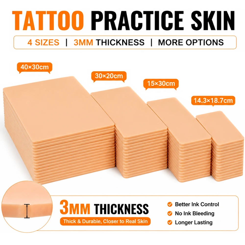 3MM Tattoo Practice Skin 4 Sizes Silicone Tattoo Skin Double Side Synthetic Leather Pink Tattoo Beginner Fake Skin Exercise Tool