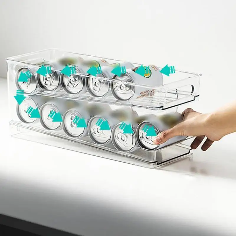 Rolling Soda Can Organizer Rolling Soda Holder For Refrigerator Transparent Can Dispenser For Beer Soda Drink Organizer For