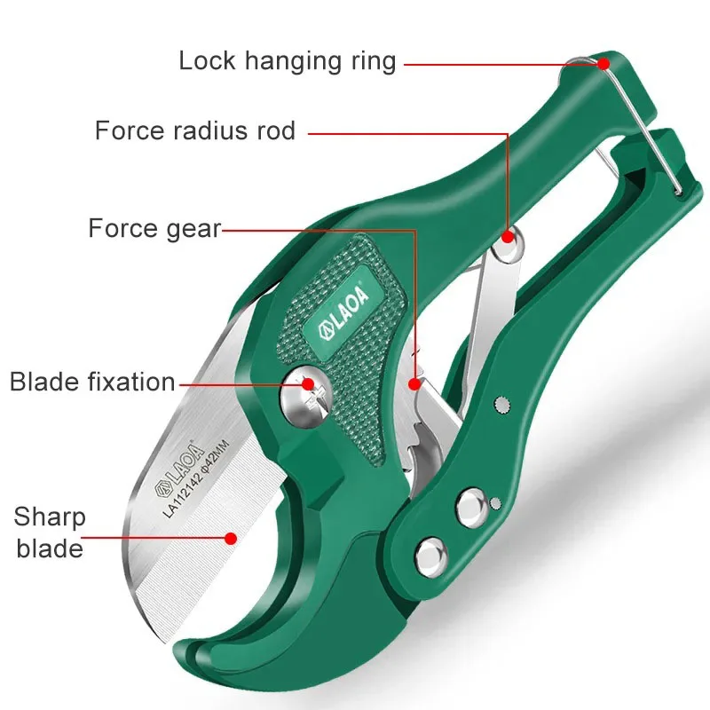 LAOA 42mm Pipe Cutter Aluminum Alloy Tube Cutting PPR Pipe Tube Cutter 5CR13 Blade PVC/CPVC Ratchet Scissors Hand Tools