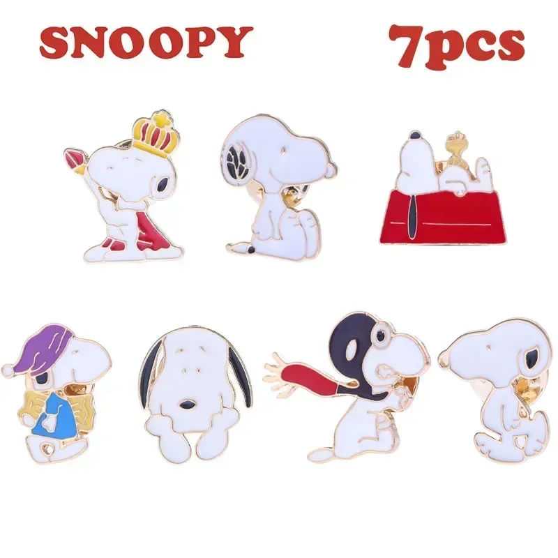 7 Pcs/set Snoopy Brooch Cartoon Animation Alloy Brooch Badge Student Clothes Bag Decoration Personality Male Female Pins Neckpin