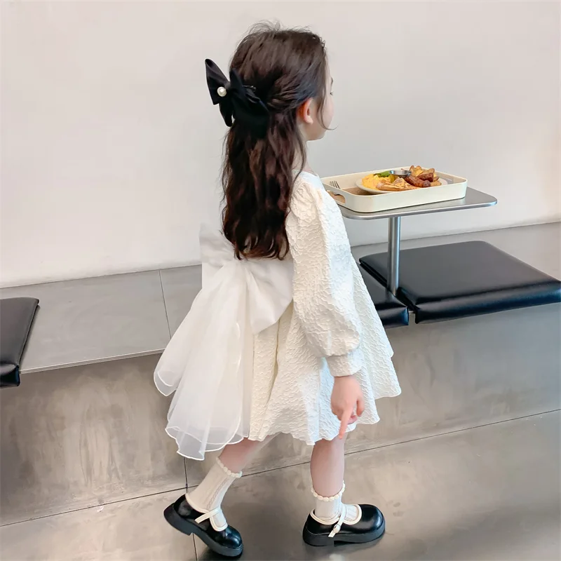 Spring Fall 2024 Children's Sweet style Bow Pearl Princess Dress Dresses for parties and weddings for kids ages  2-8 Years Kids