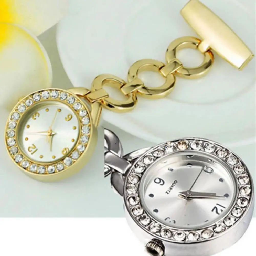 Quartz Hanging Watch Brooch Luxury Rhinestone Nurse Watch Brooch Pocket Fob Watch Medical Mini Watch Pin Hospital Mini Clock