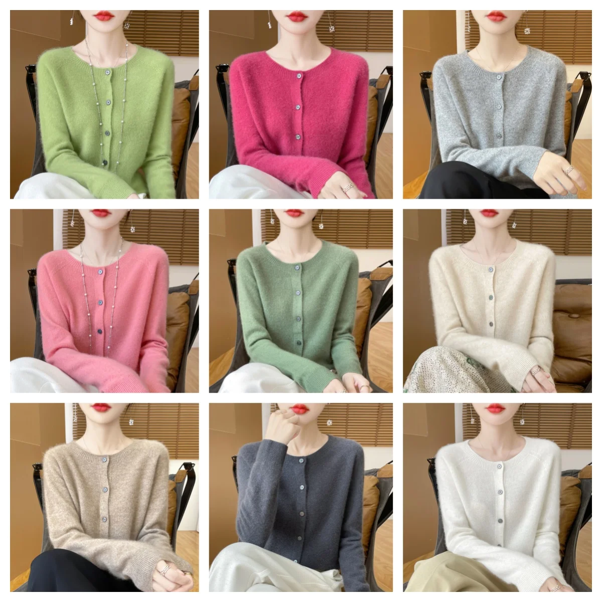 

Solid Color Basics Grace Cardigan Autumn Winter 100% Merino Wool Knitwear Soft Warm O-Neck Sweater Woman Clothes Office Lady Top