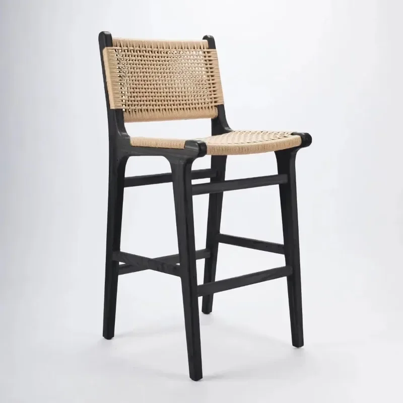 Wooden Restaurant Woven Chair Counter Height Modern Chair Cafe Hotel Kitchen Restaurant Mall