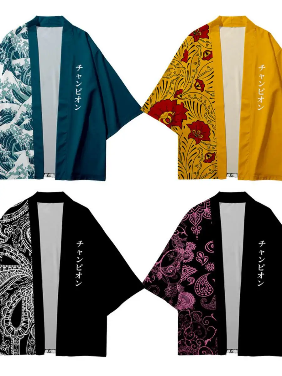 

Новинка 2024, мужское модное кимоно с принтом, летучая мышь, повседневная летняя одежда, большой размер Wer, цветочный волнистый узор, 3D принт