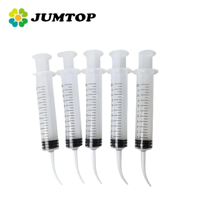 JUMTOP 5Pcs Disposable Dental Irrigation Syringe Teeth Flushing Injection Impression Syringe With Curved Tip Dentistry Material