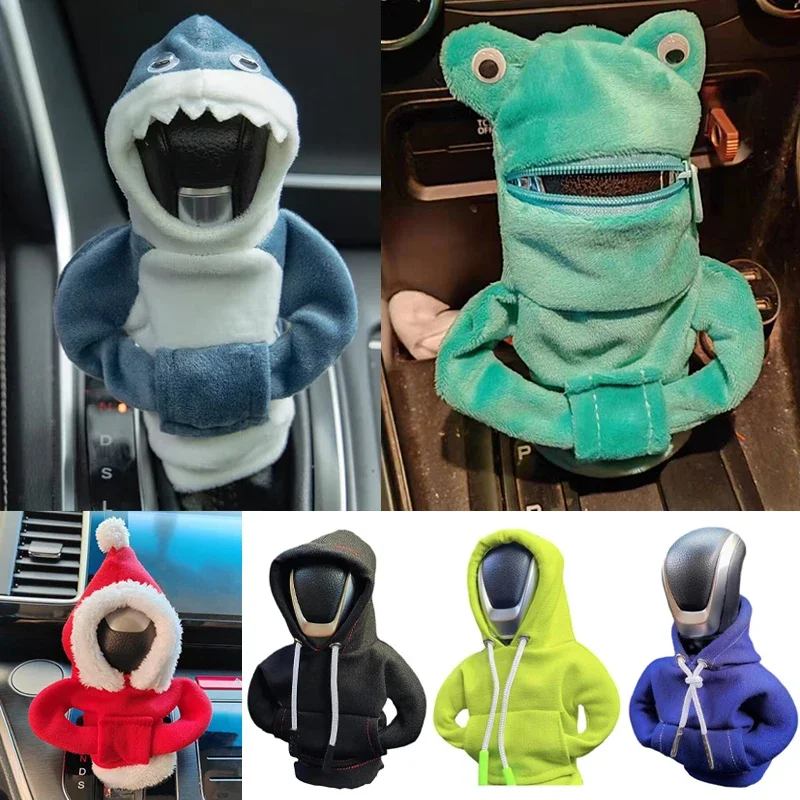 Fashion Hoodie Car Cute Cartoon Gear Shift Knob Cover Gearshift Handle Gear Lever Decorative Hoodie Cover Auto Interior Accessor