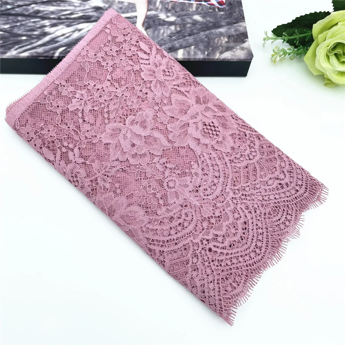 3y/lot Width 24.50cm Purple Eyelash Lace Trim Non-Elastic For Clothing Accessory Dress Sewing Applique Costume Lace Fabric