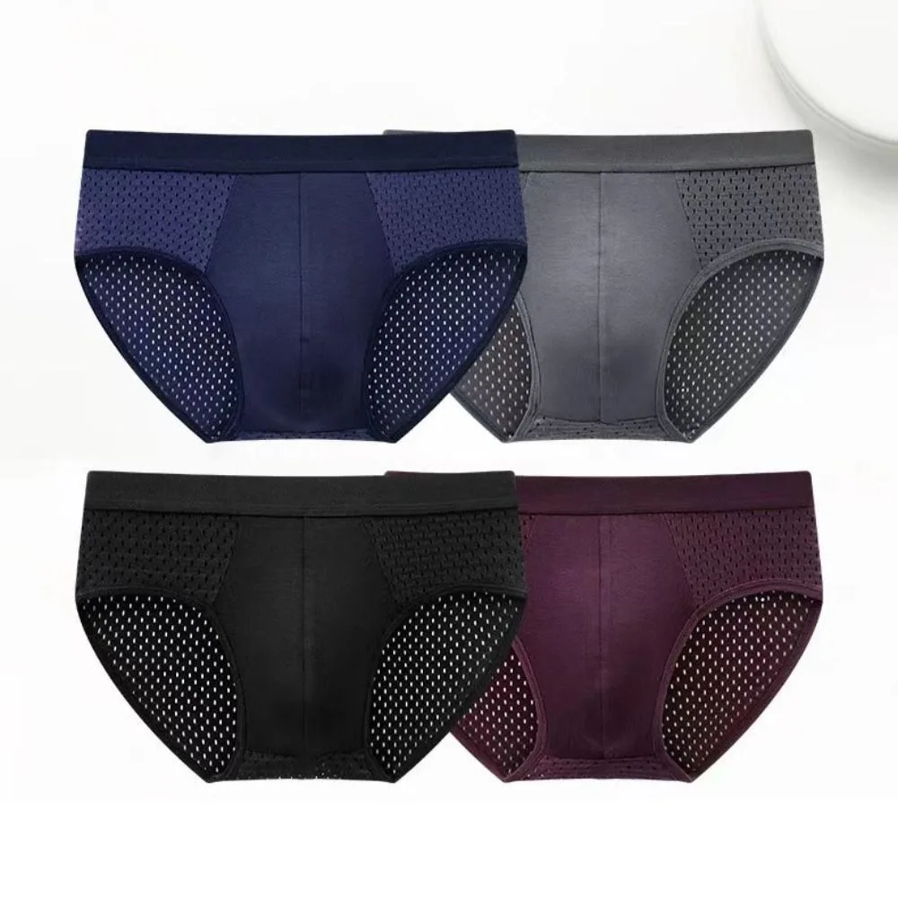 

4PCS Simple Low Waist Men Mesh Panties Briefs Oversize Male Thin Panties Male Lingerie Elastic Ice Silk Triangle Underwear Gifts