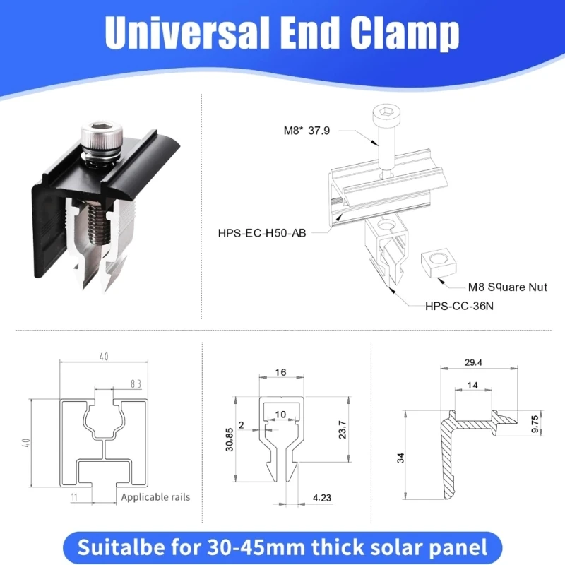 6Pcs Solar End Clamp Middle Clamp Solar Panel Bracket Pressed Support D08D