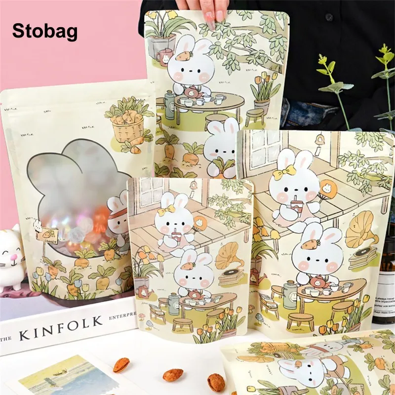 

StoBag 50/100pcs Rabbit Candy Snack Cookies Packaging Ziplock Bags Cute Kids Child Cartoon Plastic Sealed Food Storage Pouches