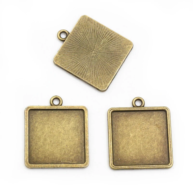 10pcs/lot 20mm Inner Size Bronze Silver Plated Square Cabochon Base Setting Pendant,Fit 20mm Square Glass Cabochons