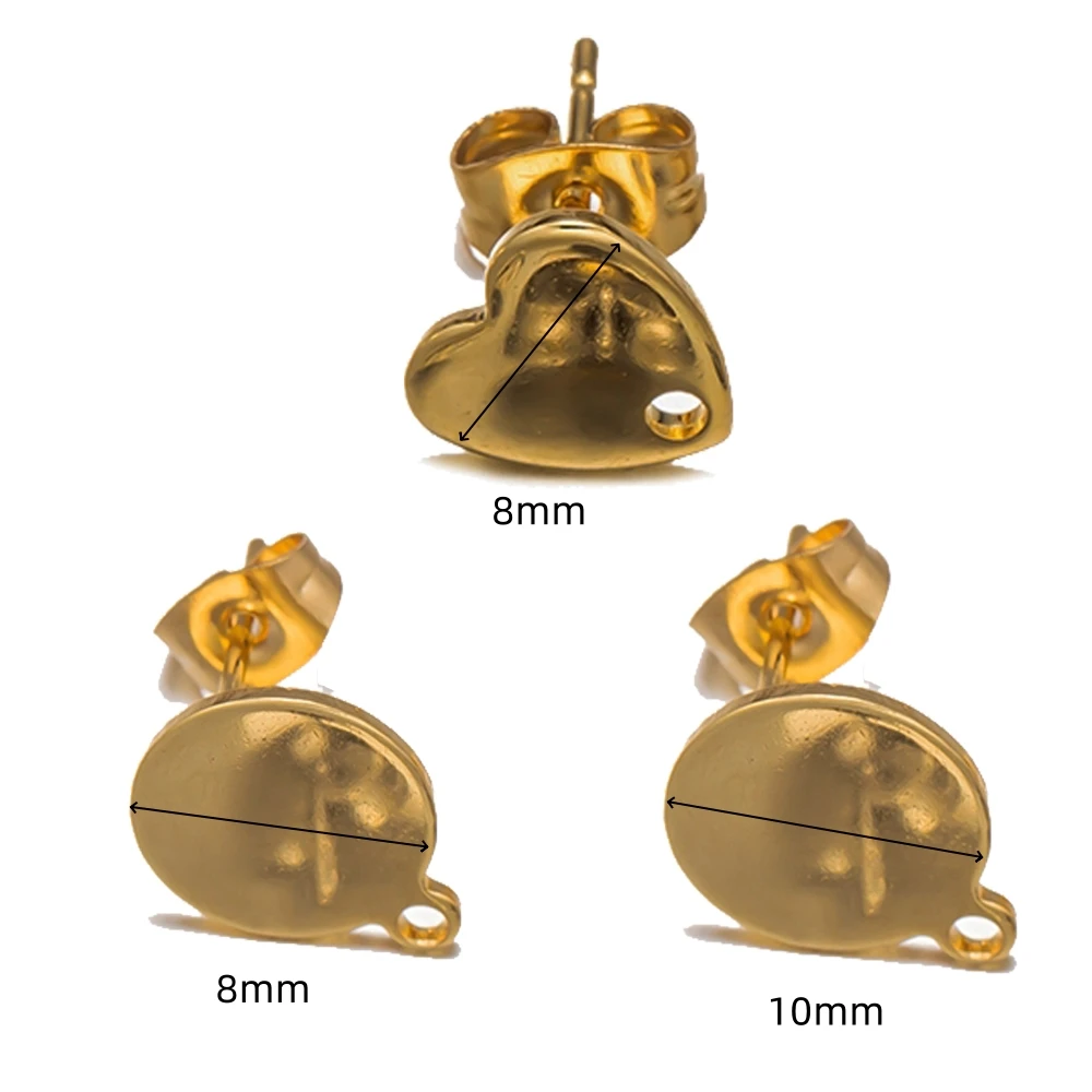 10 قطعة الفولاذ المقاوم للصدأ مسمار شقة مستديرة قرط على شكل قلب المشاركات قاعدة صينية حلقة مع الأذن المكسرات DIY بها بنفسك استرخى أقراط صنع المجوهرات