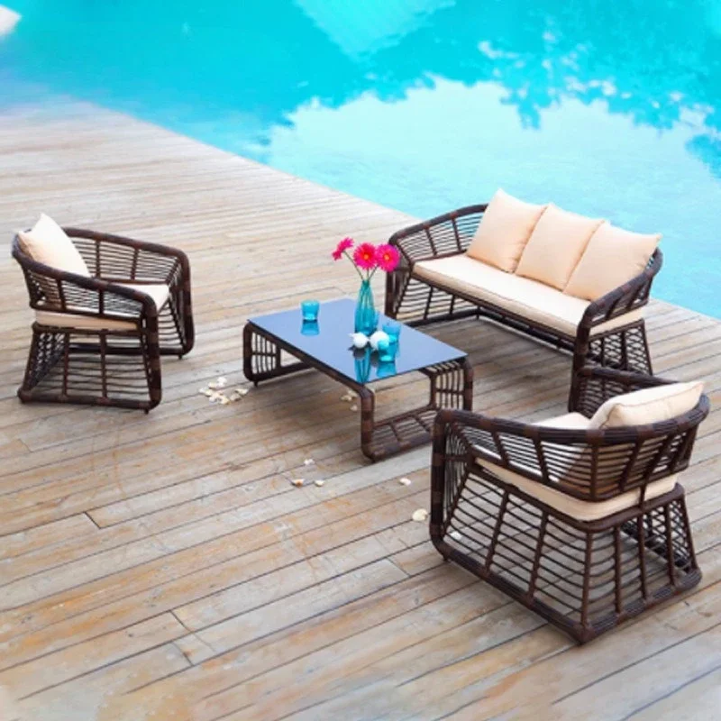 Villa garden rattan sofa combination courtyard open-air waterproof sunscreen sofa furniture balcony leisure rattan chair