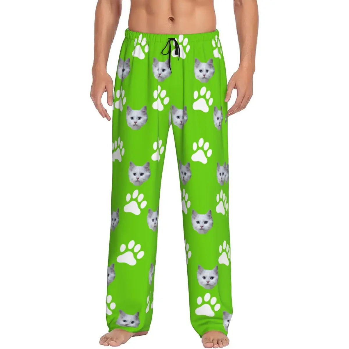 

Custom Men's Personalized Pet Cat Face Pajamas Pajama Pants Print Sleep Sleepwear Bottoms with Pockets