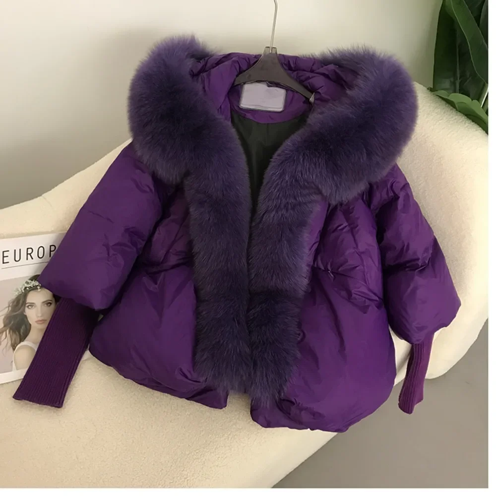 OFTBUY  Puffer Jacket Women Duck Down Coat Winter Loose OversizeReal Fox Fur Collar Hooded Natural Thick Streetwear Outerwear