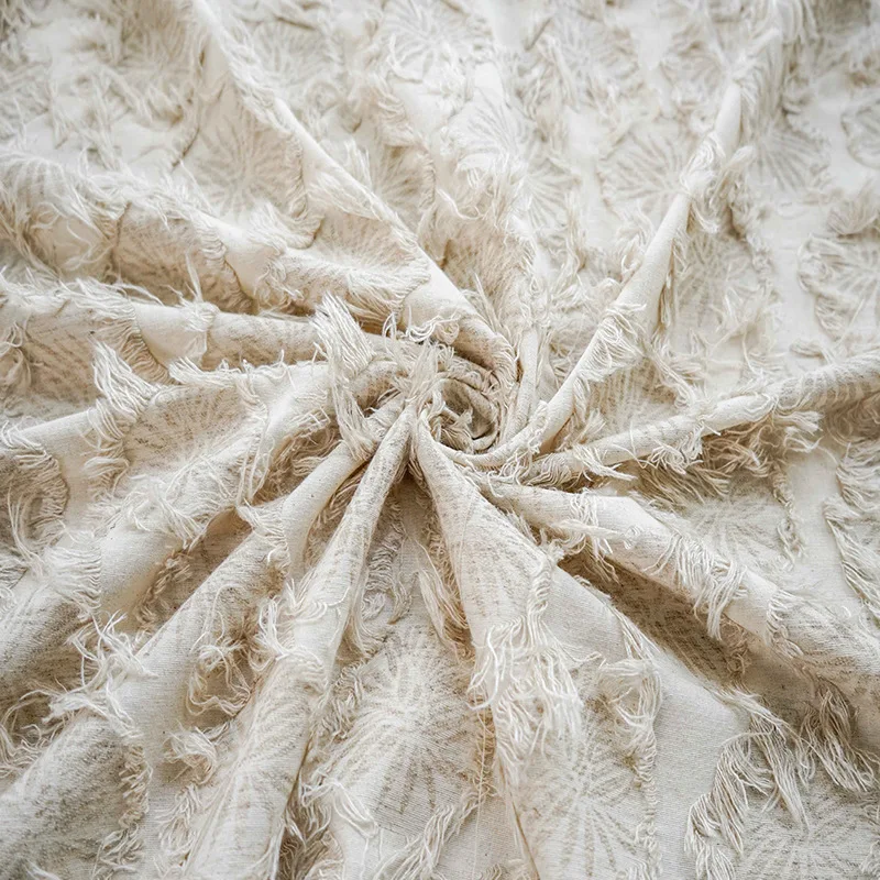 

Beige Tassel Jacquard Cut Flower Chiffon Fabric for Custom Clothing Wedding Dress Designer Wide 155cm Sold By Meter