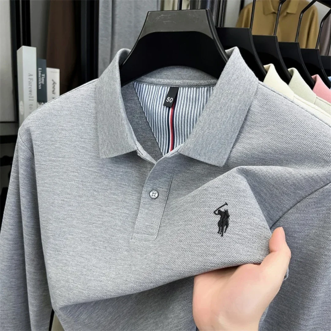 100 % reine Baumwolle, hochwertige Marke, Herren-Polohemd mit langen Ärmeln, Herbst-/Winterkollektion, modisches, luxuriöses Golfoberteil mit Stickerei, lässiges T-Shirt. – Detail 10